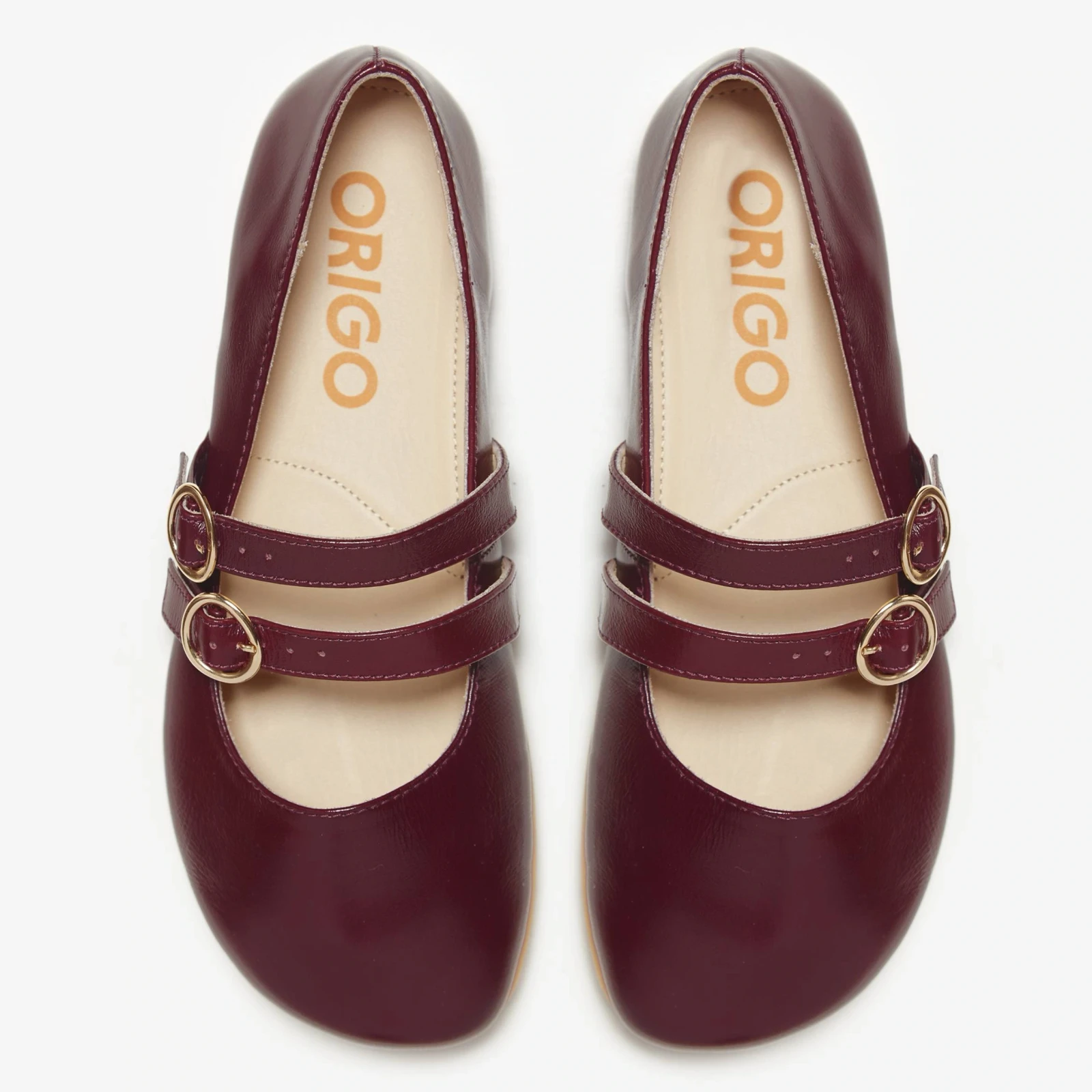 Босоногие туфли Origo Double Strap Mary Jane — лаковый бордовый, фото 4